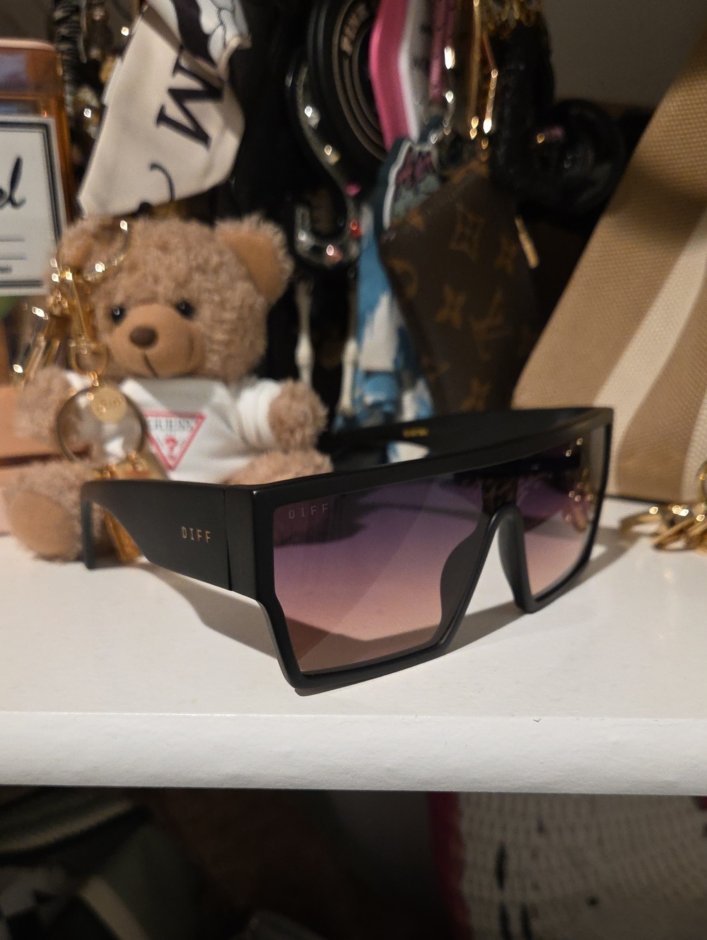 Diff Eyewear Black Sunglasses with Gold Logo